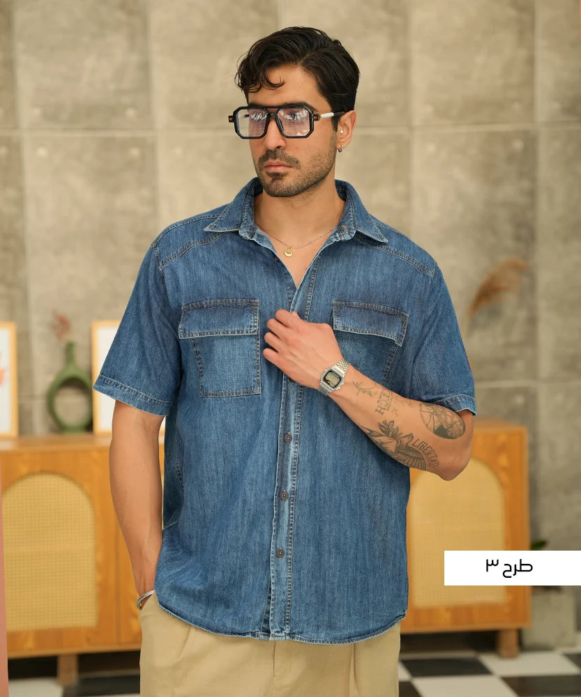 پیراهن جین آستین کوتاه دو جیب P42531 - Image 4