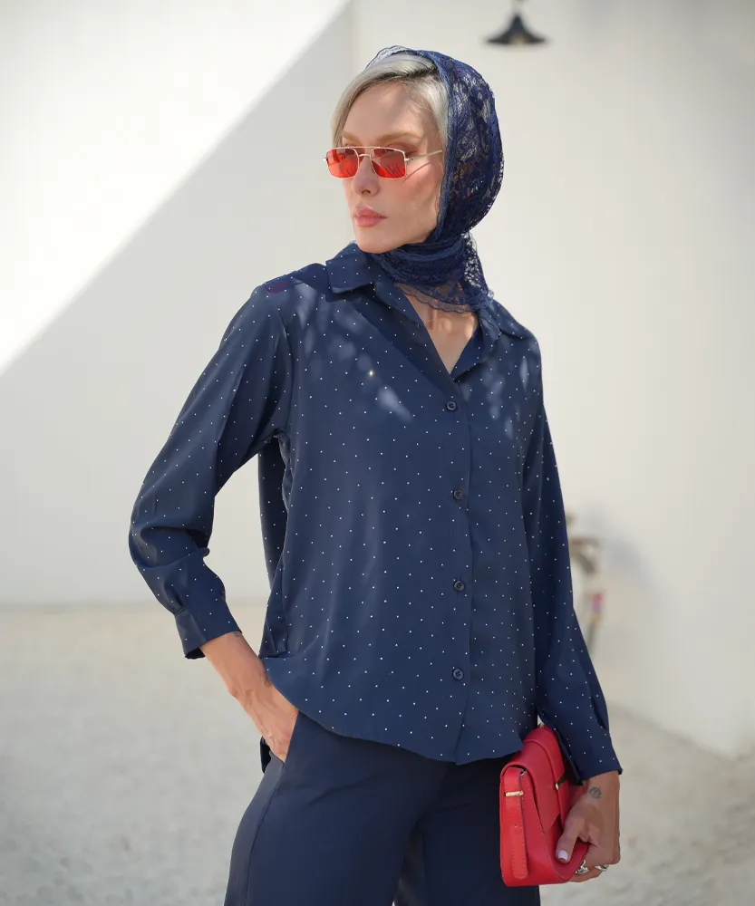 شومیز الیزه پیراهنی نگین دار A410086