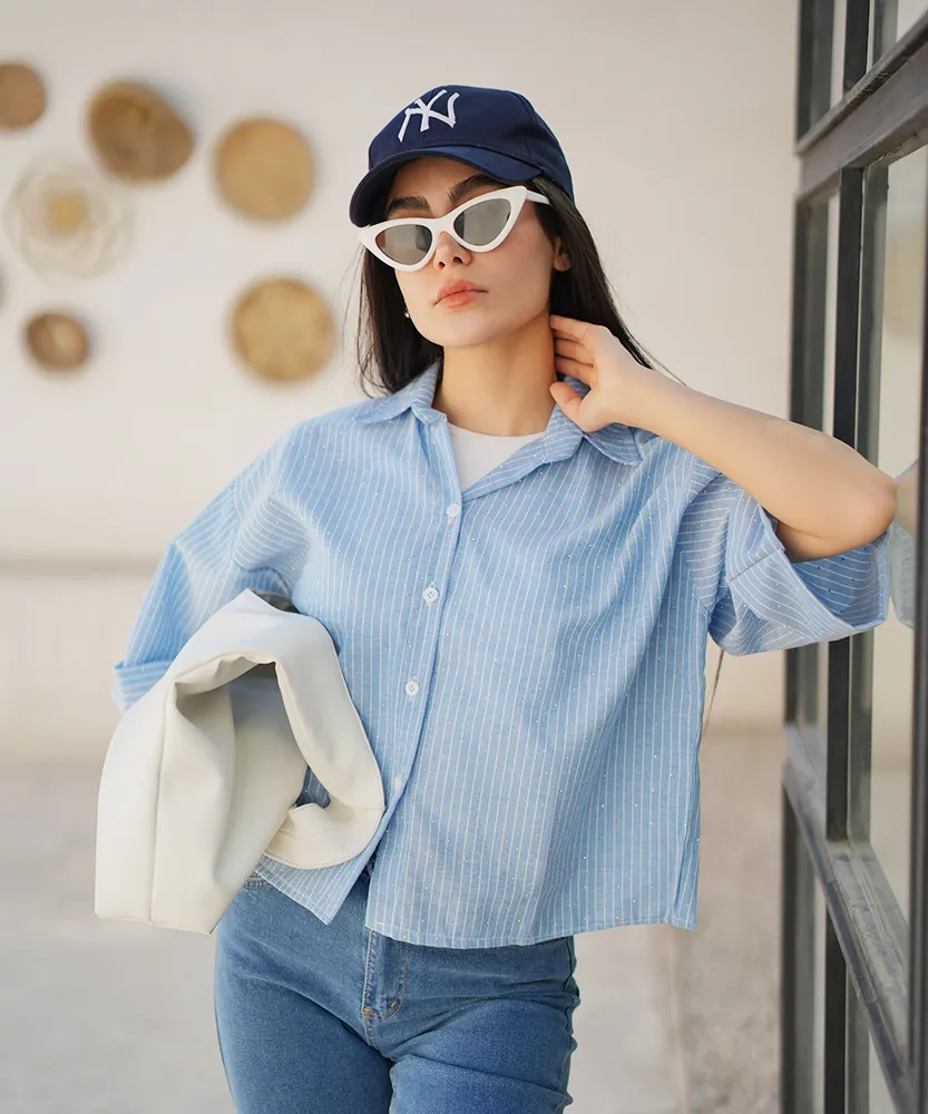 شومیز باکسی راه راه نگین دار A51222