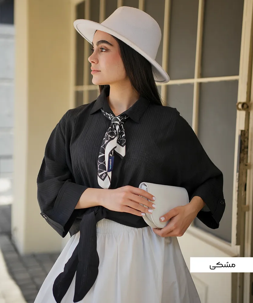 شومیز گره ای شیشه ای راه راه A51359 - Image 3