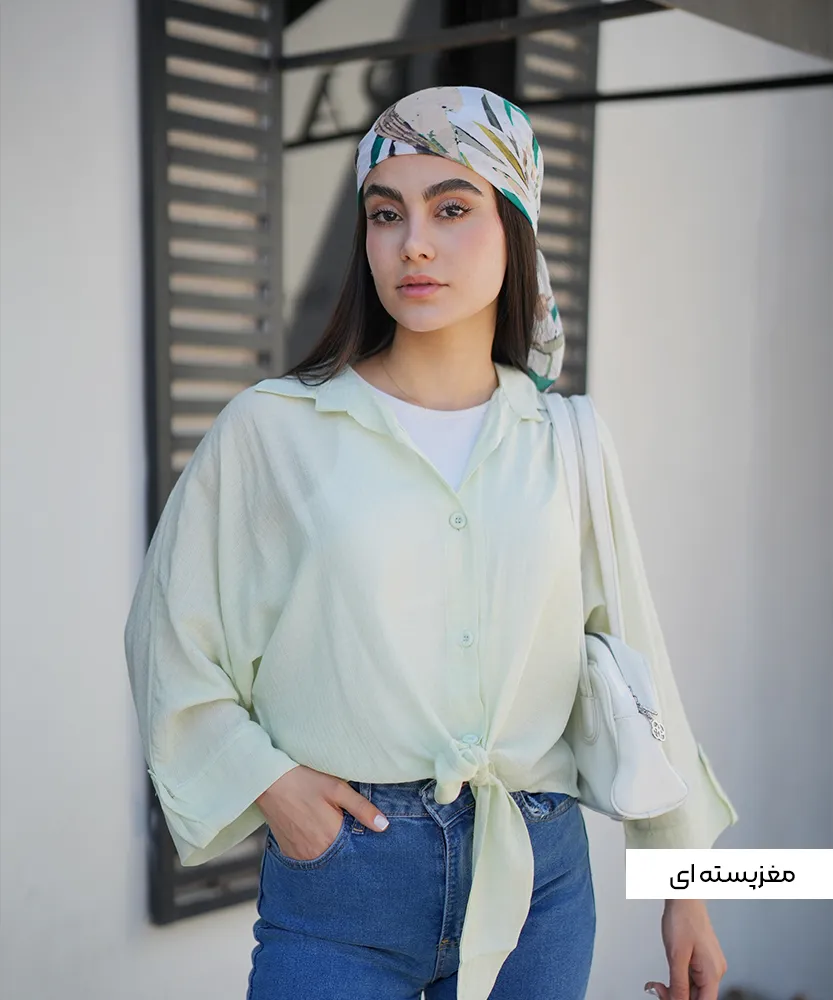 شومیز گره ای شیشه ای راه راه A51359 - Image 4