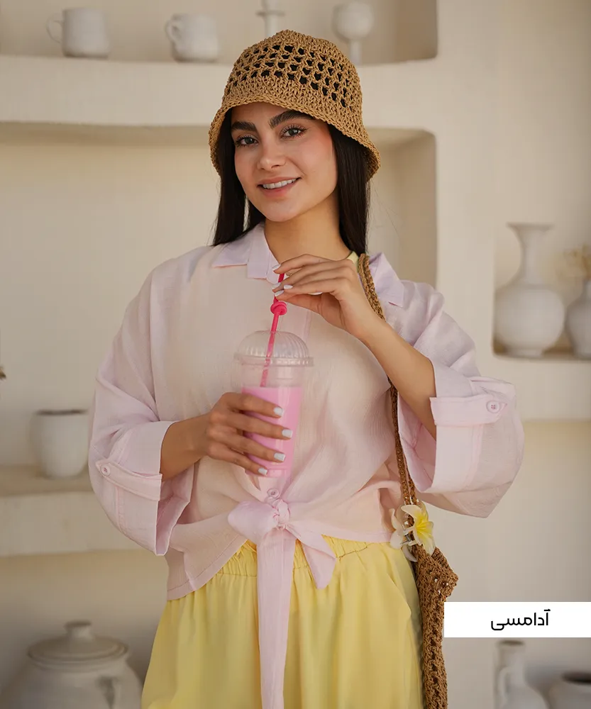 شومیز گره ای شیشه ای راه راه A51359 - Image 6
