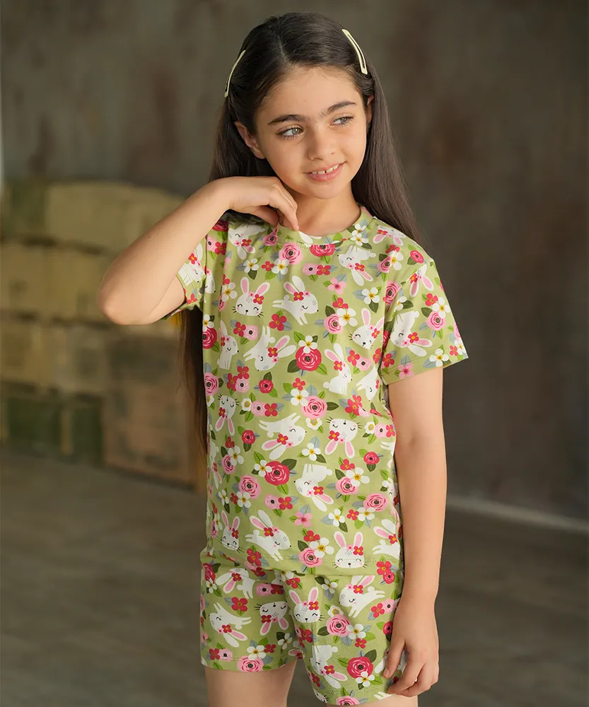 تیشرت و شلوارک خرگوش و گل Q45213 - Image 4