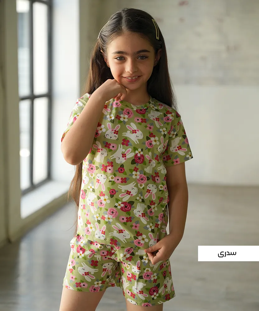 تیشرت و شلوارک خرگوش و گل Q45213 - Image 5