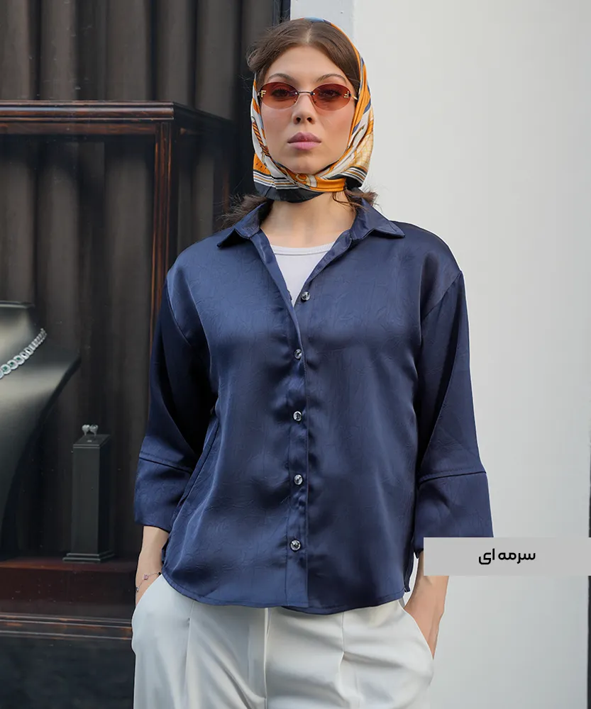 شومیز مچ چاکدار ساتن ترک A51103 - Image 6