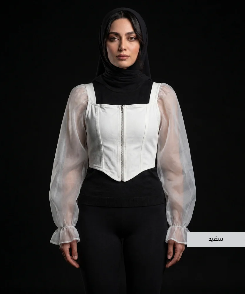 بلوز فانریپ زیپ دار آستین حریر B41419 - Image 3