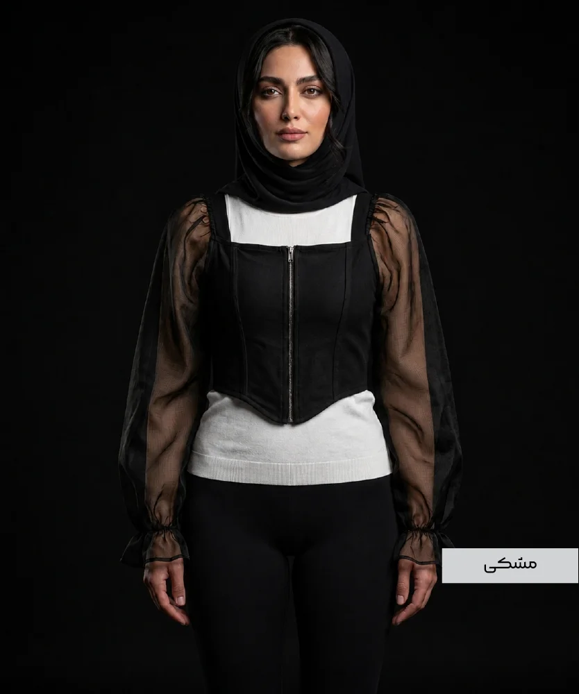 بلوز فانریپ زیپ دار آستین حریر B41419 - Image 2