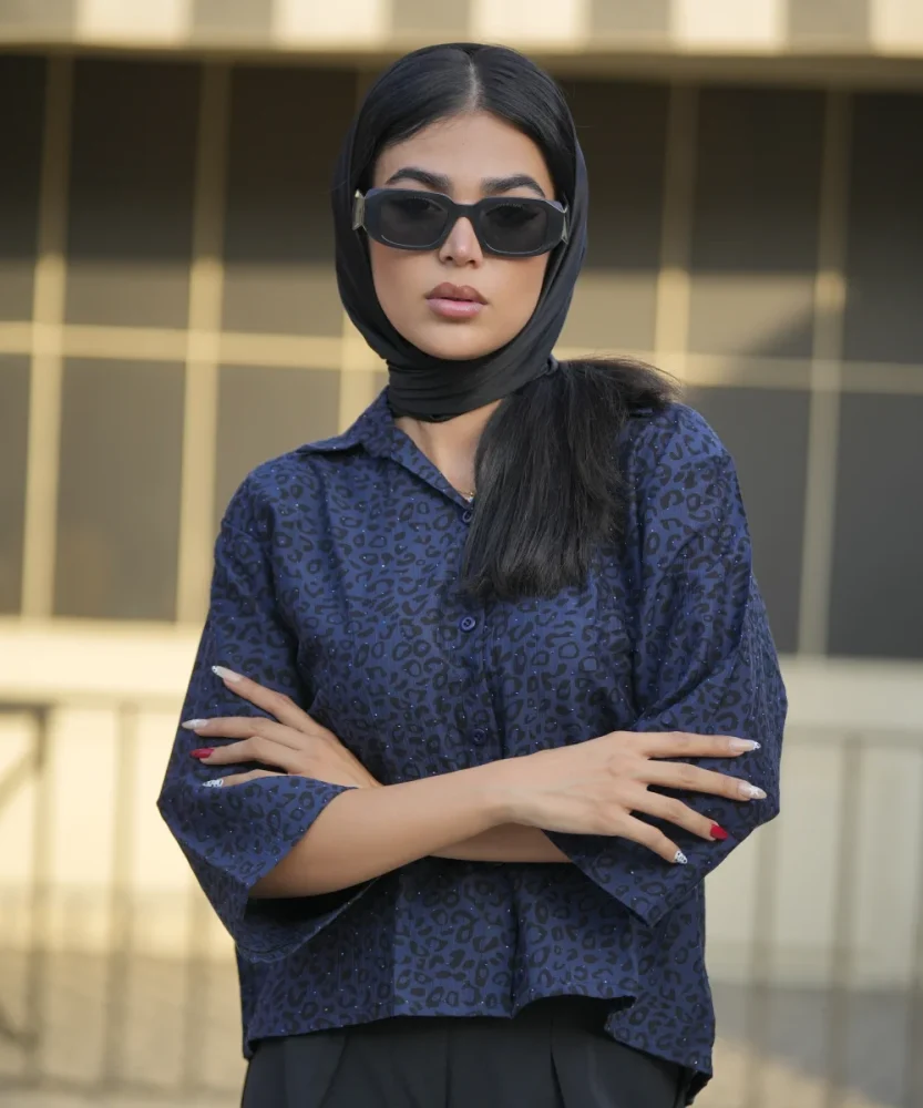 شومیز پری باکسی پلنگی نگینی A51641