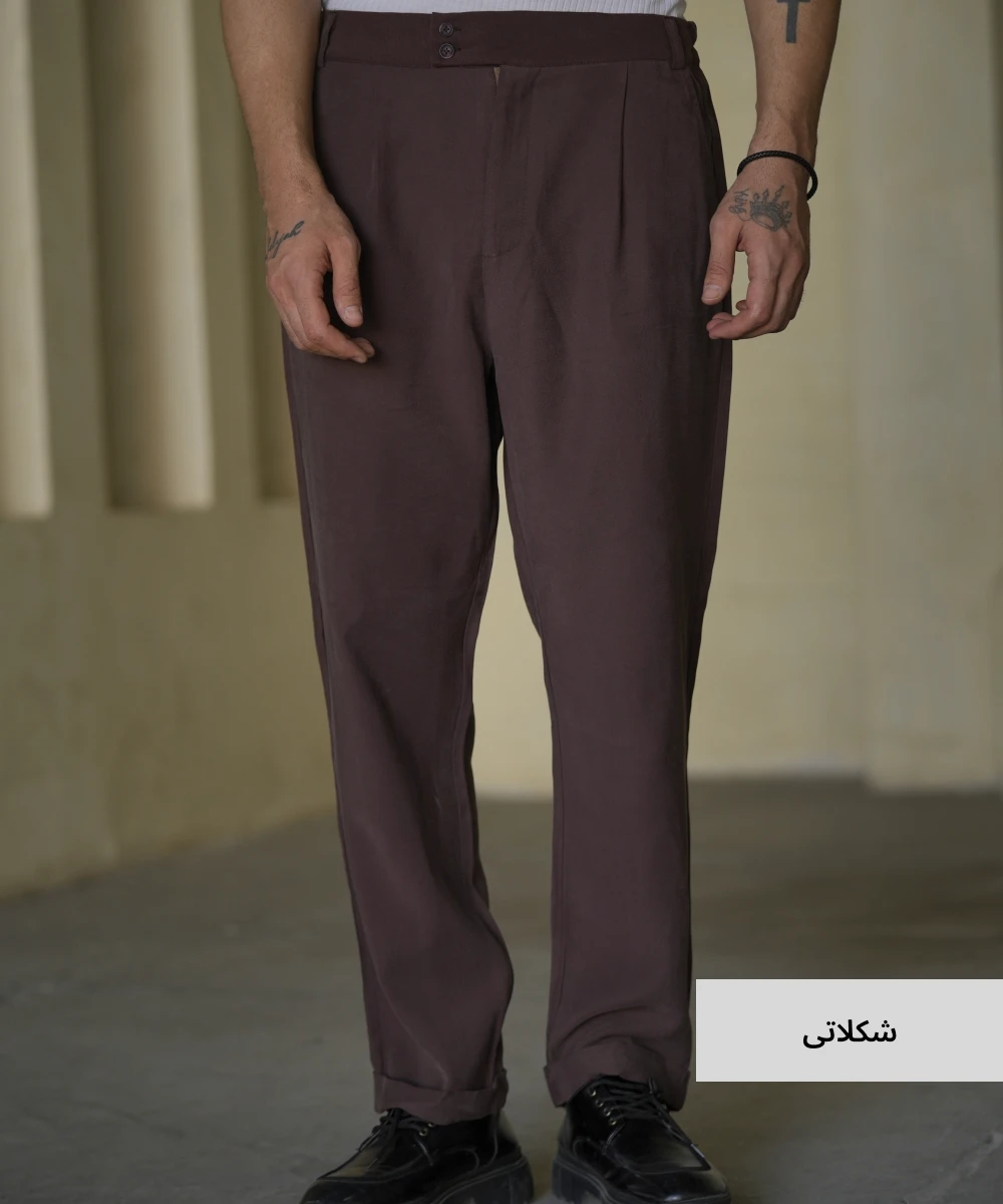 شلوار مردانه دمپا پاکتی لیوسل E52011 شکلاتی