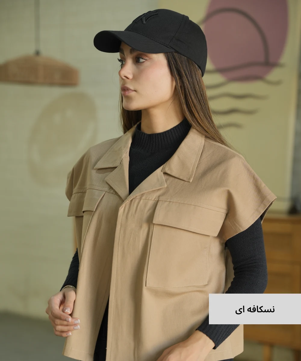وست یقه شکاری کتان K511110 - Image 2
