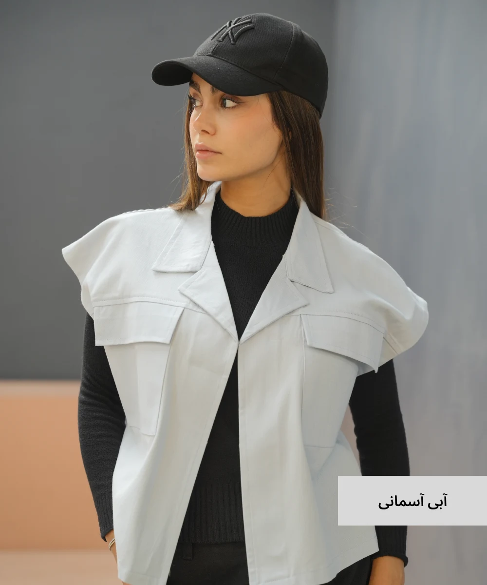 وست یقه شکاری کتان K511110 - Image 3