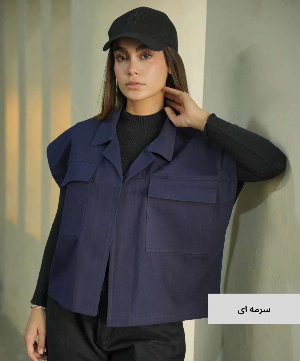 وست یقه شکاری کتان K511110 - Image 4