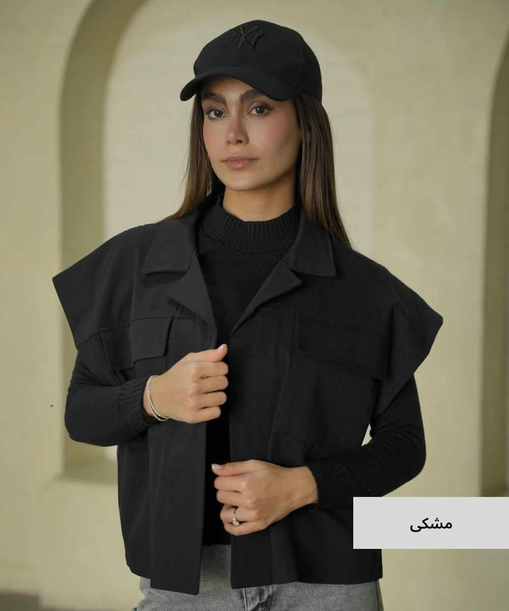 وست یقه شکاری کتان K511110 - Image 6