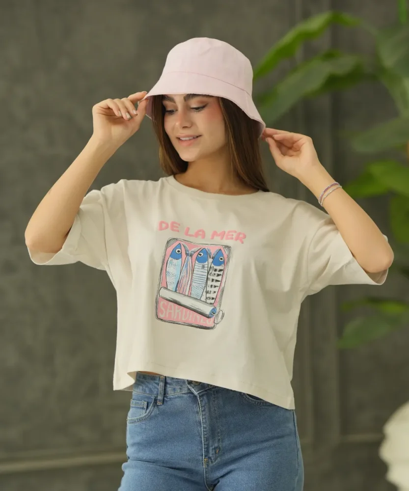 تیشرت کراپ زنانه پنبه ملودی T51892
