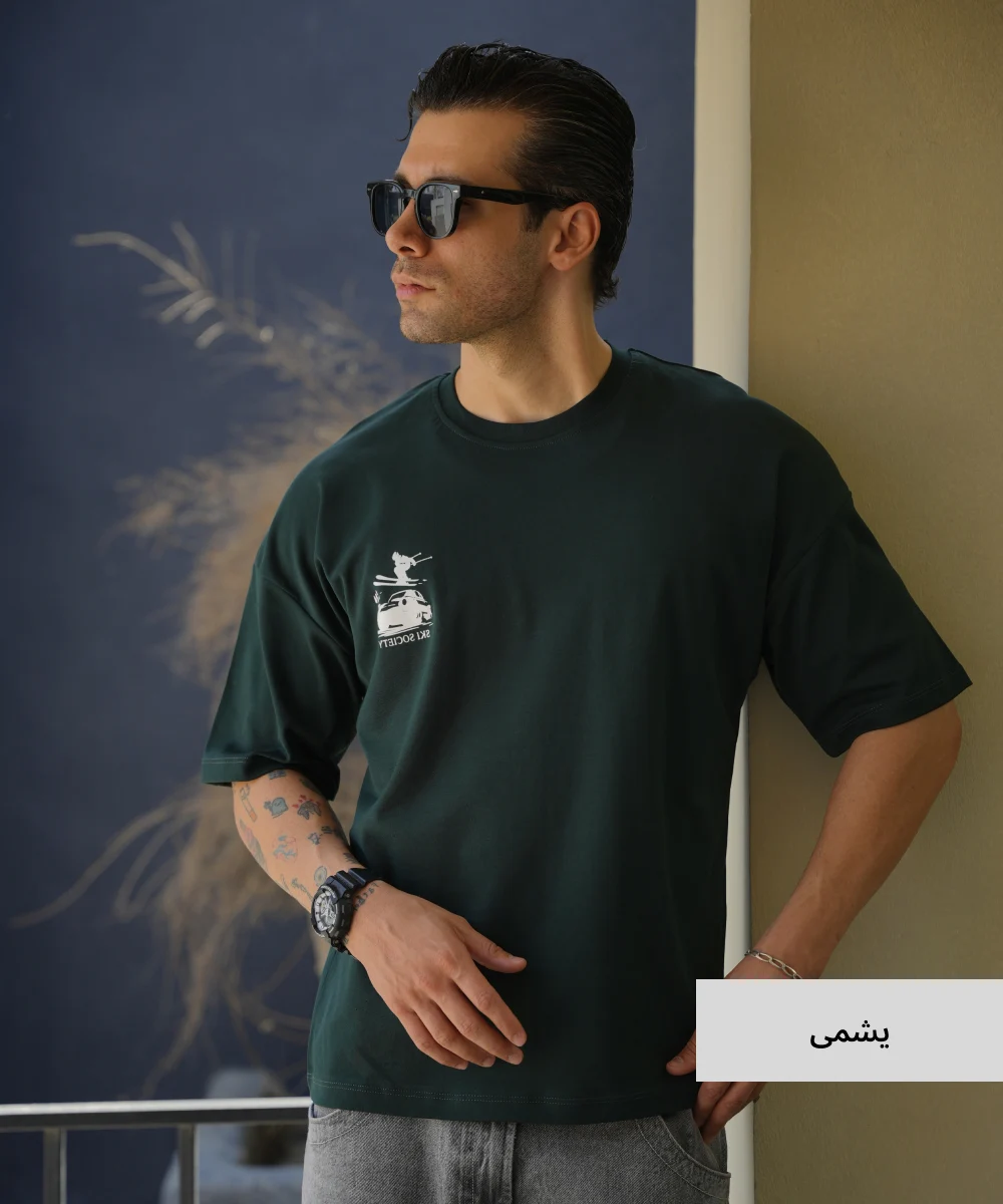 تیشرت لانگ مردانه پنبه T52335 یشمی