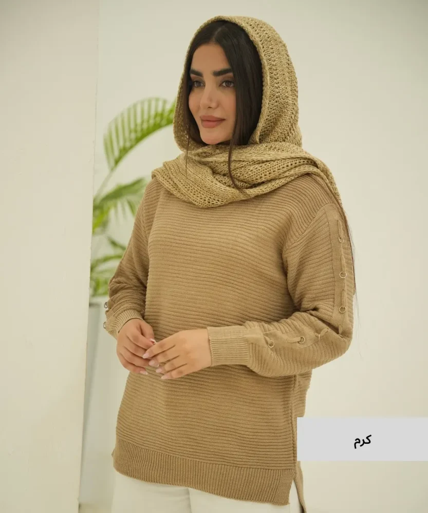بلوز بافت پشت بلند آستین پیرسینگی B10031 - تصویر 8