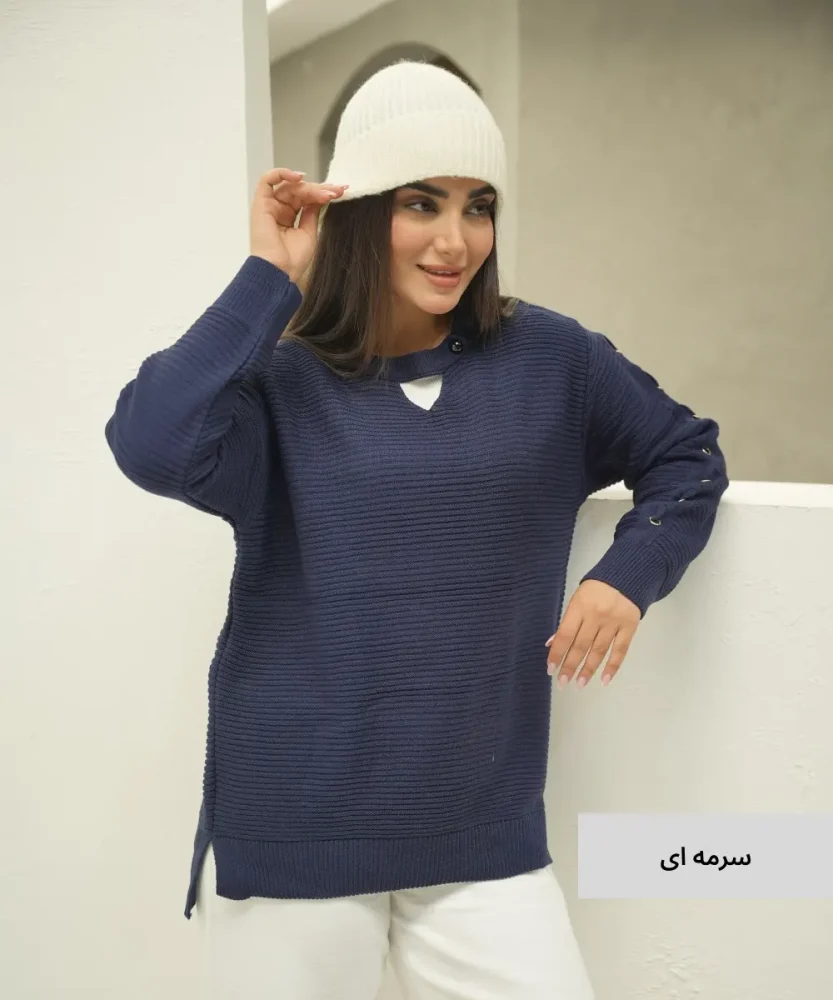 بلوز بافت پشت بلند آستین پیرسینگی B10031 - تصویر 9