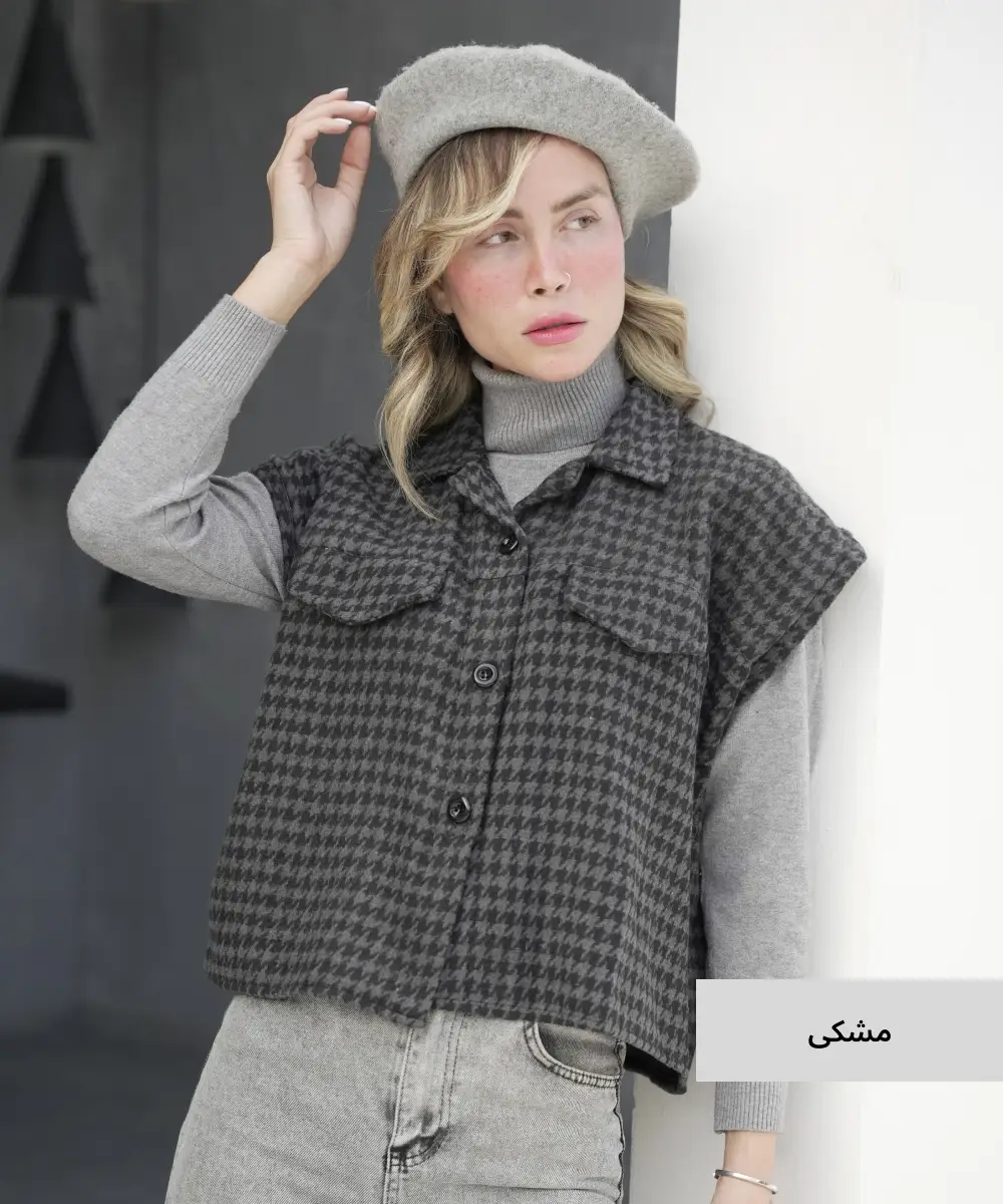 وست پشمی پیچازی یقه شکاری K51318 - Image 4