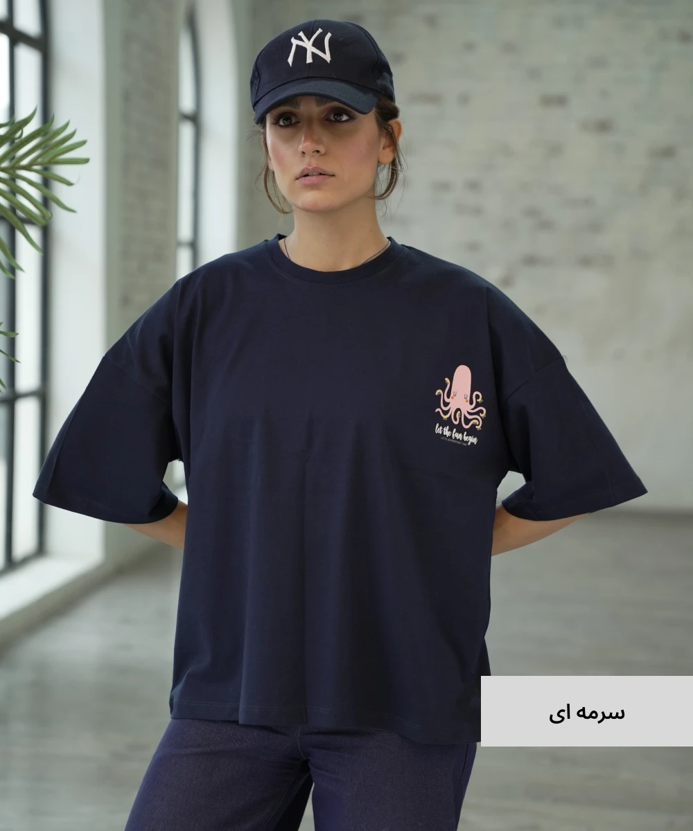 تیشرت باکسی زنانه پنبه T510123 - Image 7