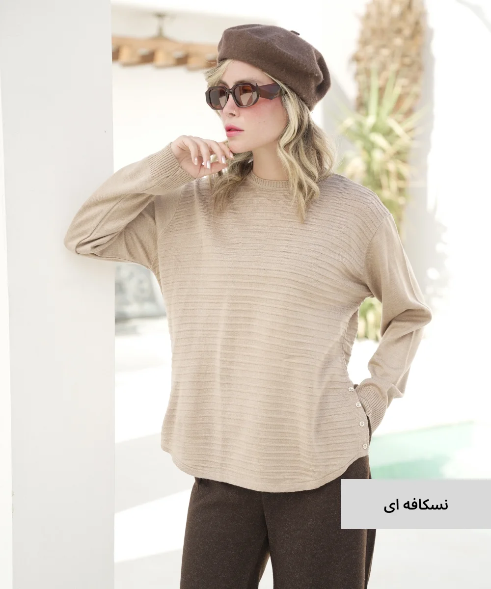 بلوز بافت بلند بغل دکمه V10747 - Image 8
