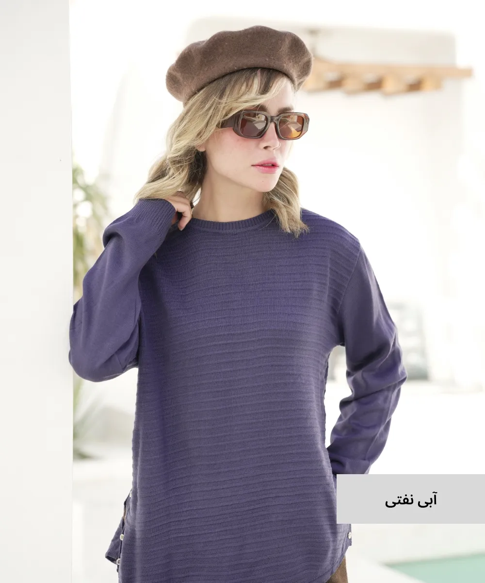بلوز بافت بلند بغل دکمه V10747 - Image 3