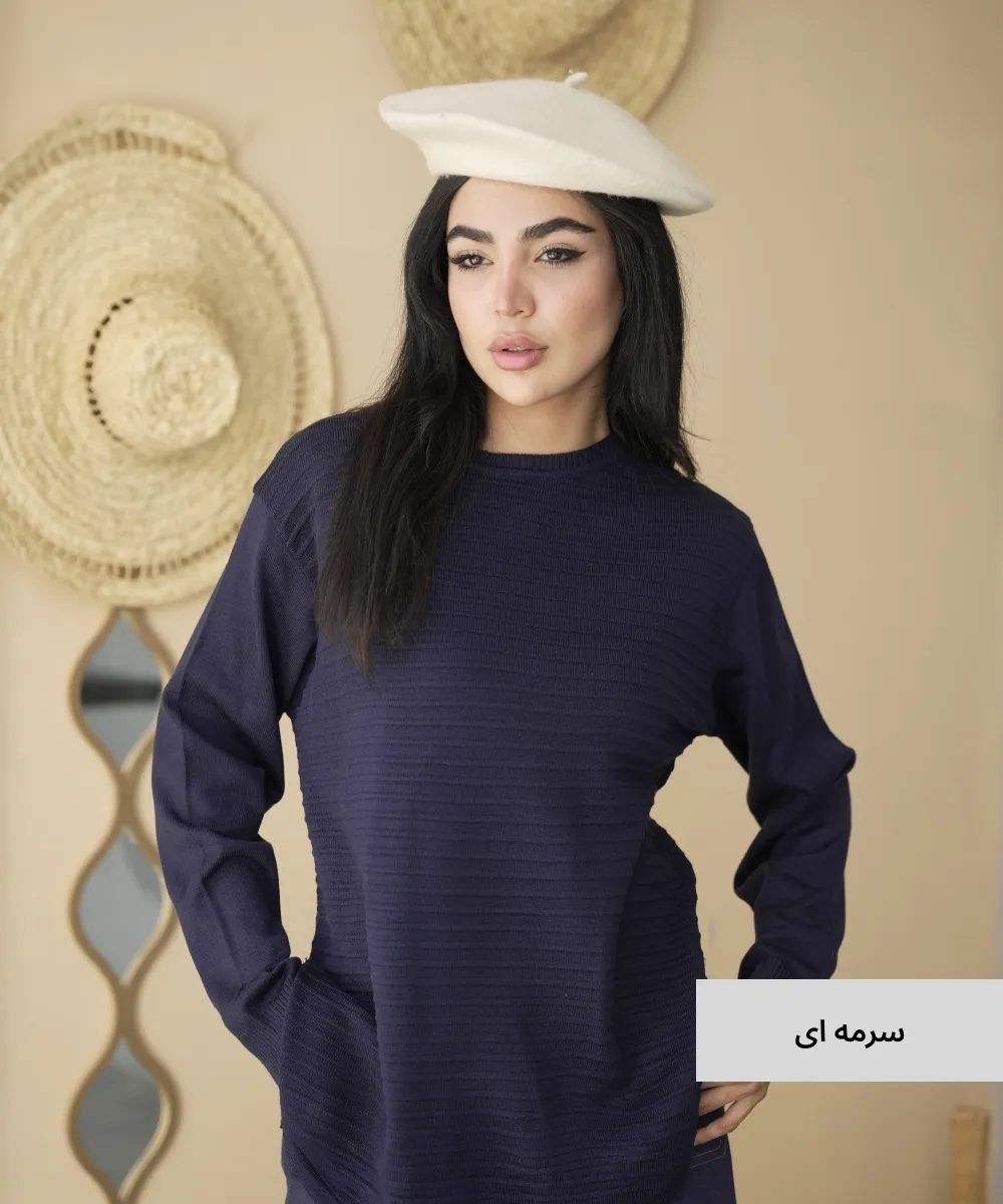 بلوز بافت بلند بغل دکمه V10747 - Image 4