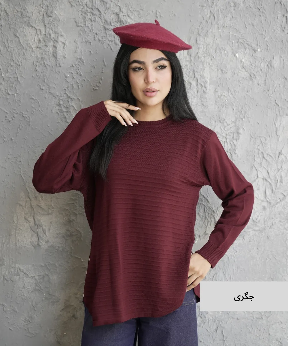 بلوز بافت بلند بغل دکمه V10747 - Image 5