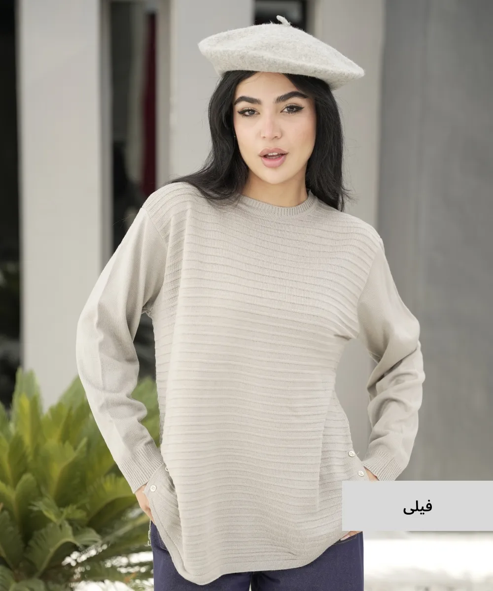 بلوز بافت بلند بغل دکمه V10747 - Image 6