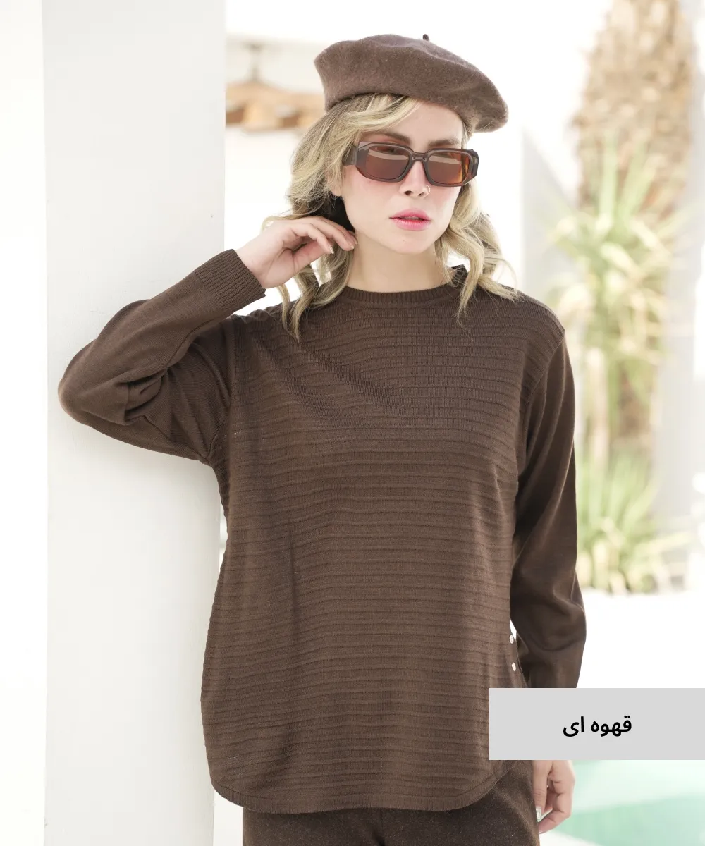 بلوز بافت بلند بغل دکمه V10747 - Image 7