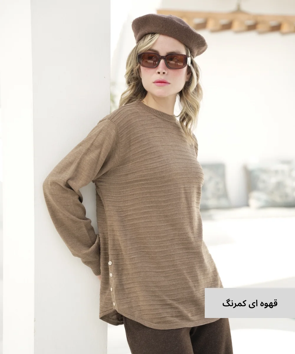 بلوز بافت بلند بغل دکمه V10747 - Image 9